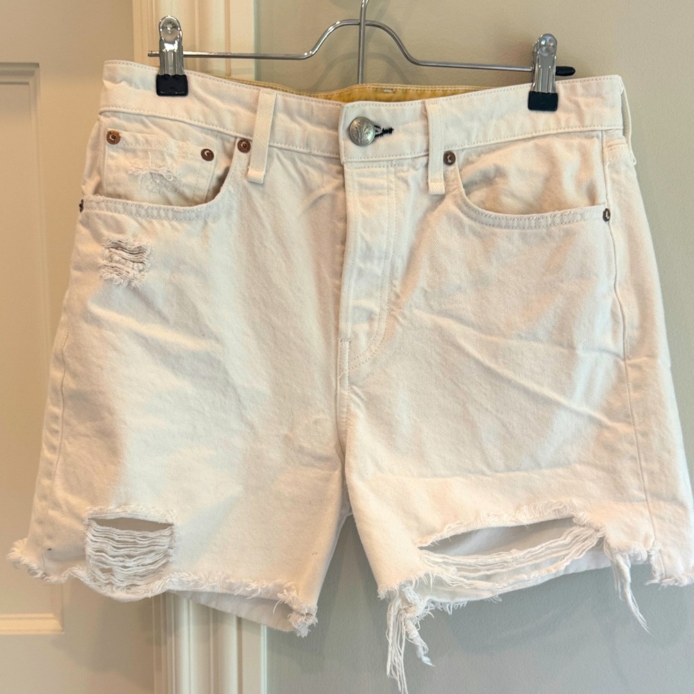rag & bone Off-White Distressed Jean Shorts